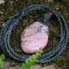 Australian rhodonite pendant, rhodonite necklace, tribal pendant, Australian made thin Macrame cord, Heart Chakra stone Jewelry,Taurus