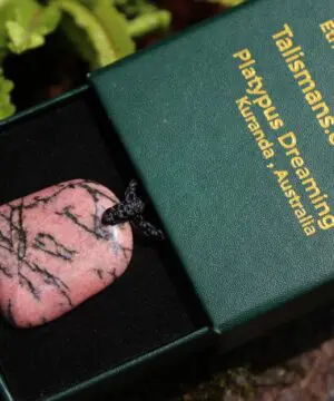 Australian Rhodonite Necklace • Heart Chakra Crystal Talisman • Handmade Vegan Jewelry from Kuranda, Heart Chakra stone Jewelry,Taurus