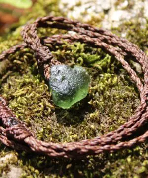 Alternative view of MOLDAVITE Pendant, Australian Made Macrame cord,Platypus Dreaming Genuine Real Moldavite Necklace, Authentic Rough Moldivate Talisman