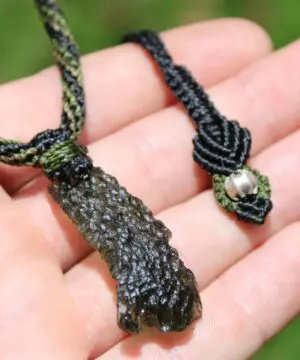 Alternative view of Genuine MOLDAVITE Pendant Australian Made ,Raw Authentic Tektite Jewelry, Moldavite Crystal necklace, Macrame cord ,Elven Elf jewelry