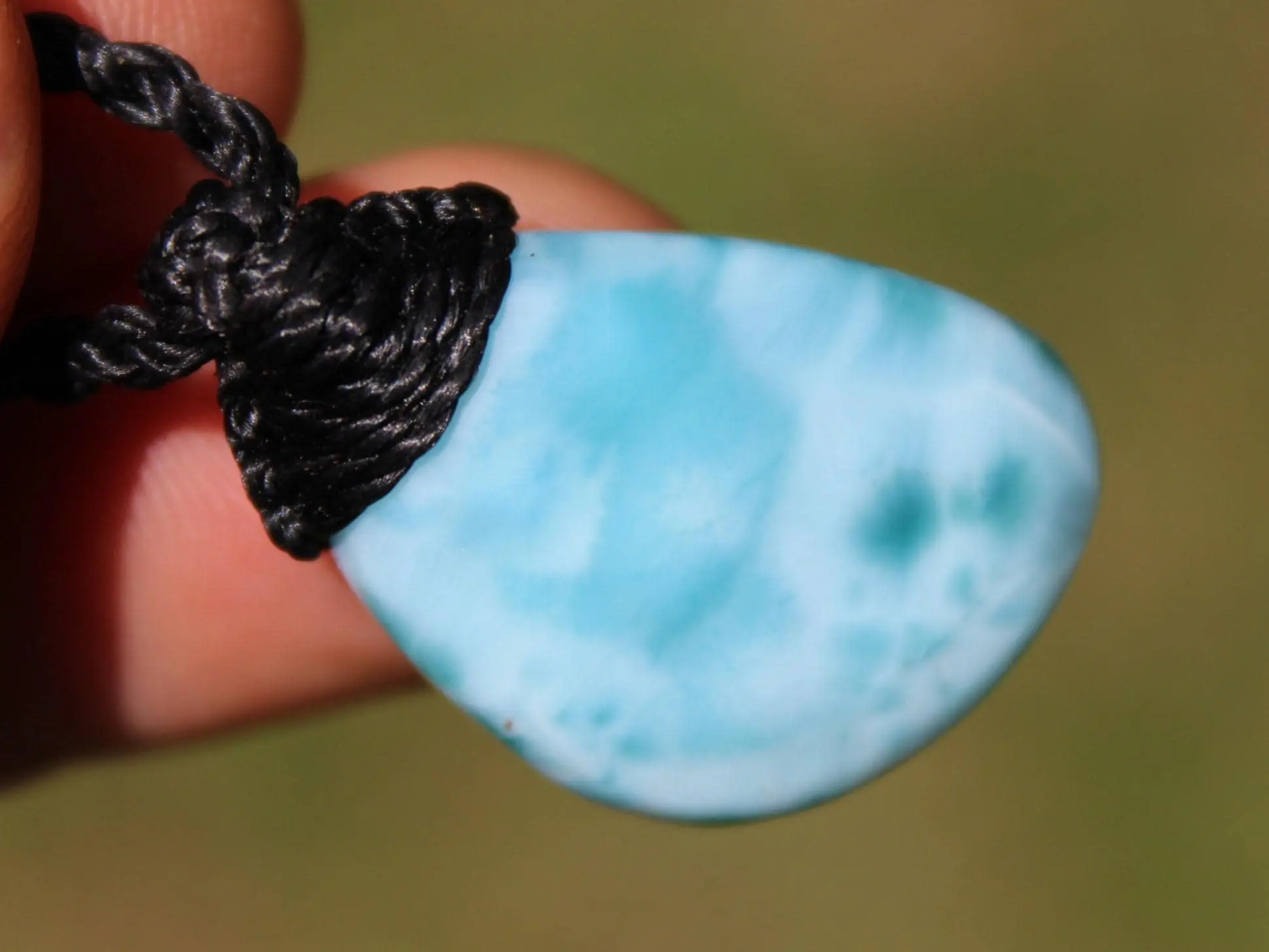LARIMAR Pendant, Elven Talisman, Macrame Necklace, Burning man Jewelry,mermaid dolphin stone,Blue Stone Pendant, - Image 9
