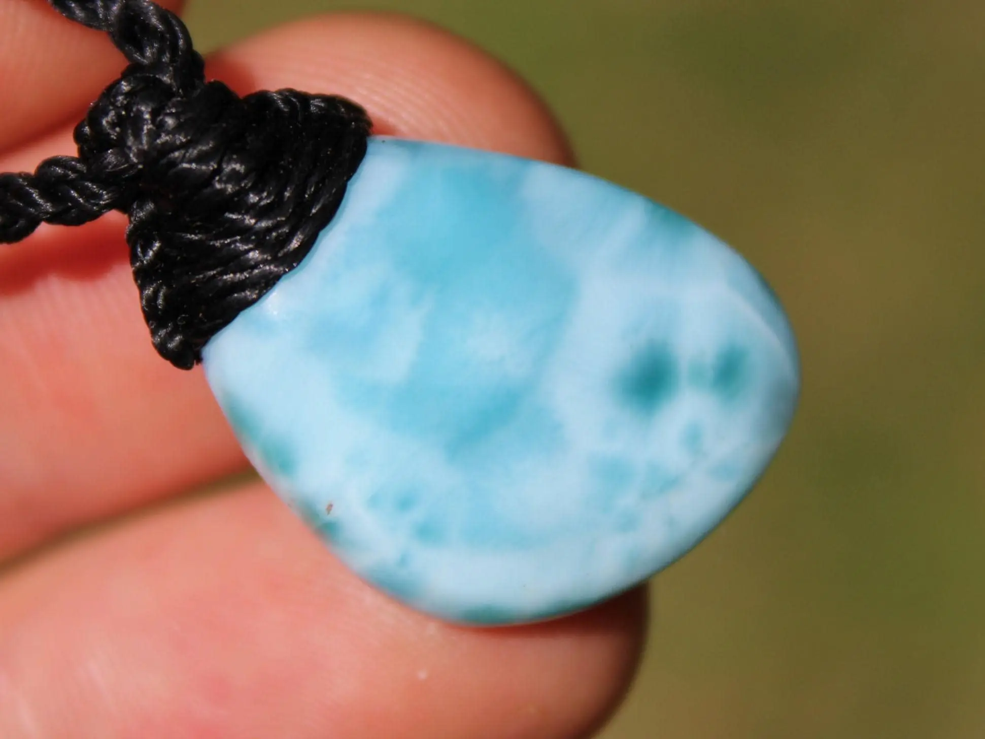 LARIMAR Pendant, Elven Talisman, Macrame Necklace, Burning man Jewelry,mermaid dolphin stone,Blue Stone Pendant, - Image 3