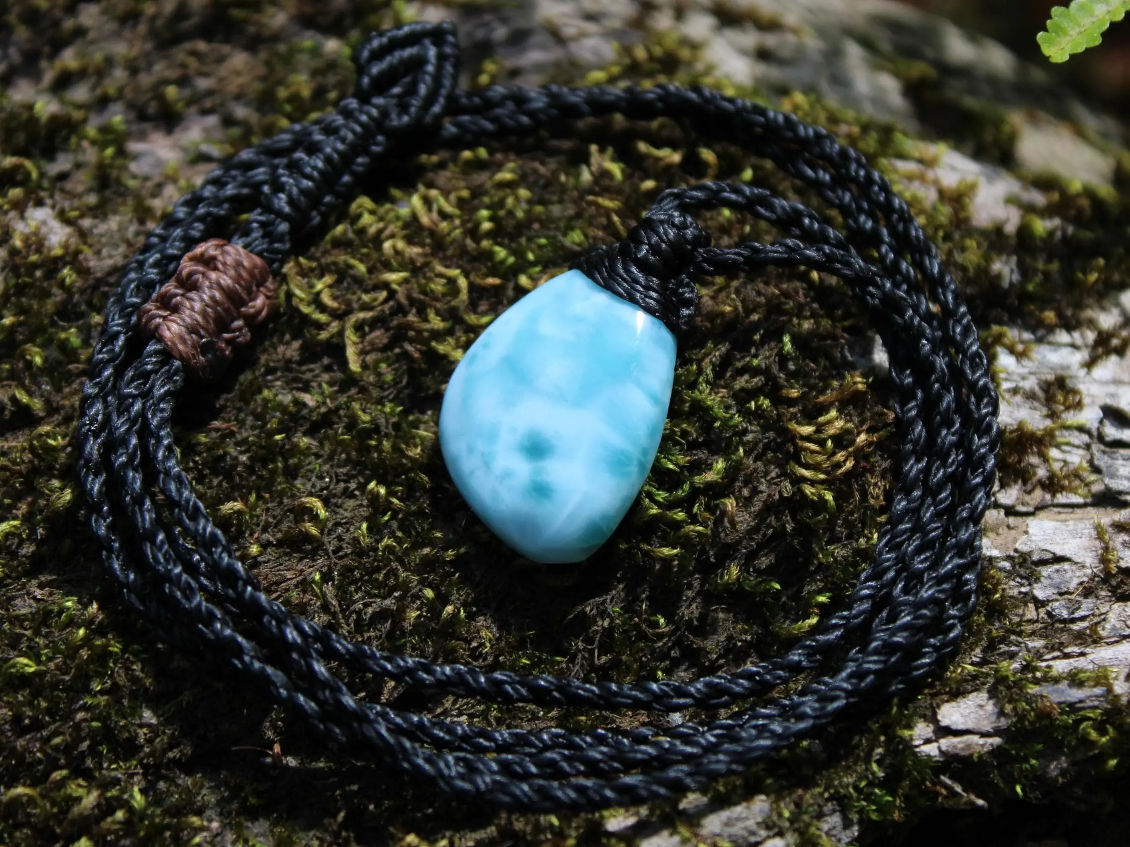 LARIMAR Pendant, Elven Talisman, Macrame Necklace, Burning man Jewelry,mermaid dolphin stone,Blue Stone Pendant, - Image 5