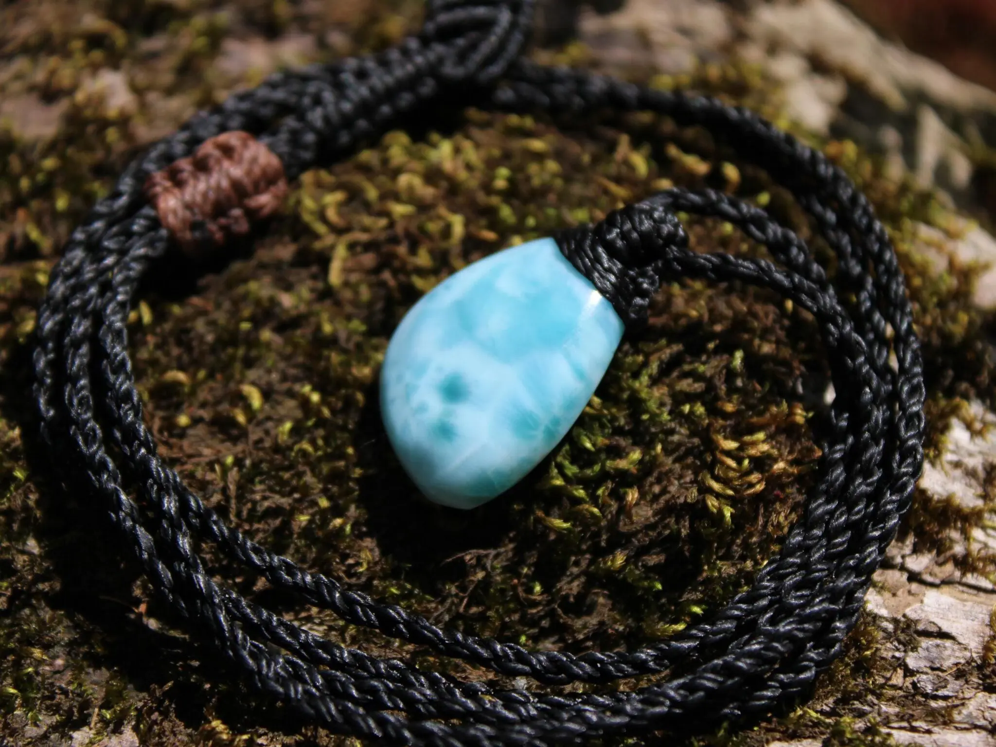 LARIMAR Pendant, Elven Talisman, Macrame Necklace, Burning man Jewelry,mermaid dolphin stone,Blue Stone Pendant, - Image 12