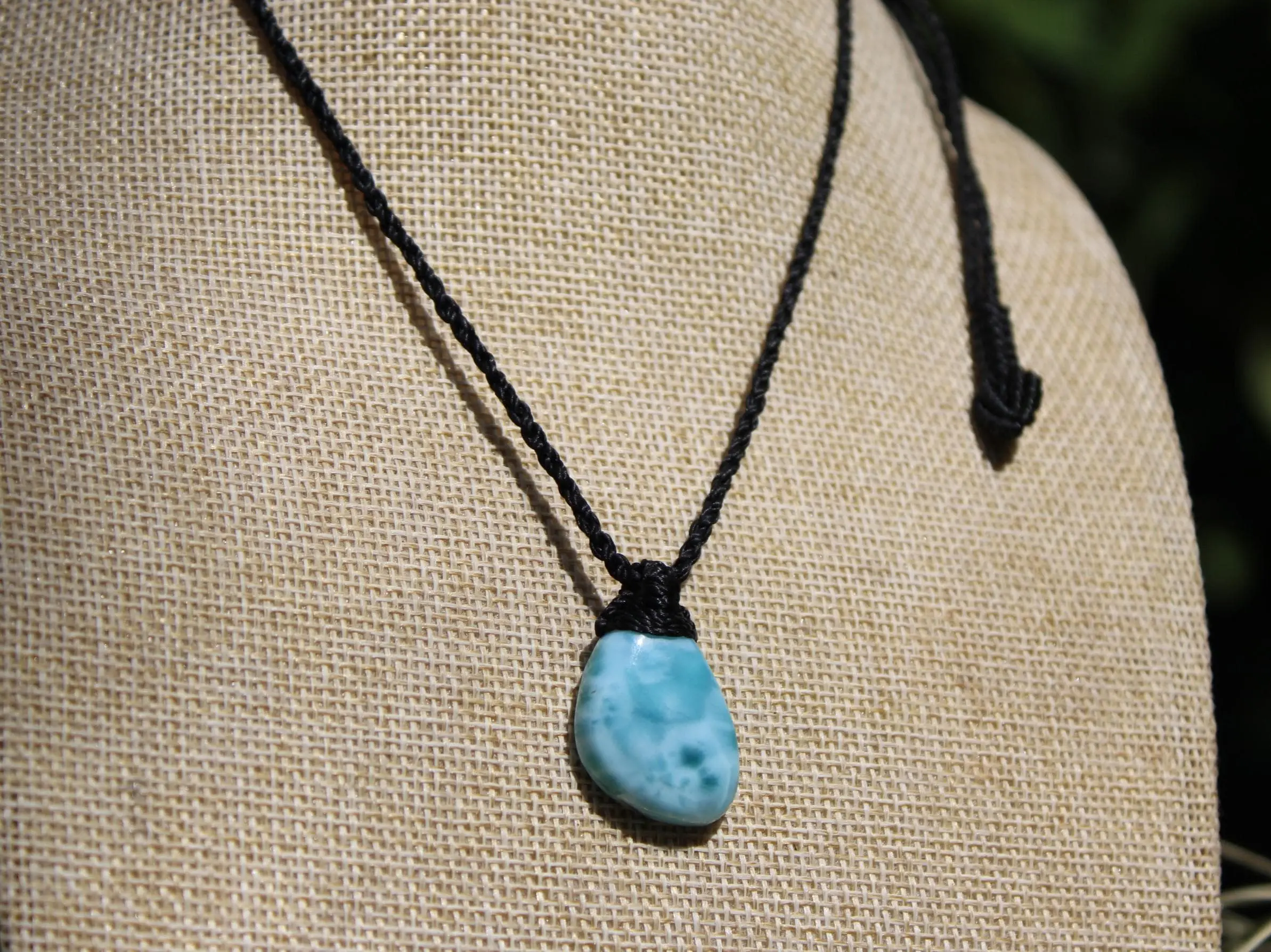 LARIMAR Pendant, Elven Talisman, Macrame Necklace, Burning man Jewelry,mermaid dolphin stone,Blue Stone Pendant, - Image 11