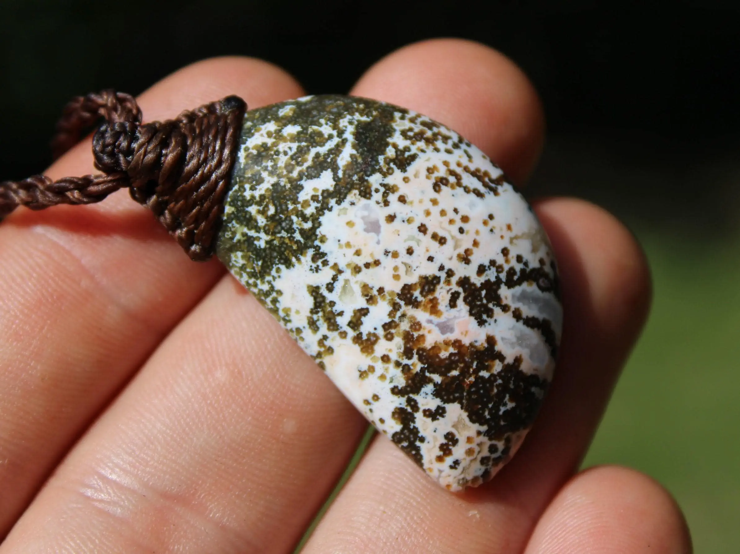 Elven Fossil Coral 8th vein OCEAN JASPER Pendant crystal Necklace, Gemstone Jewelry tropical Cord, beachy beach, summer necklace jewelry - Image 2