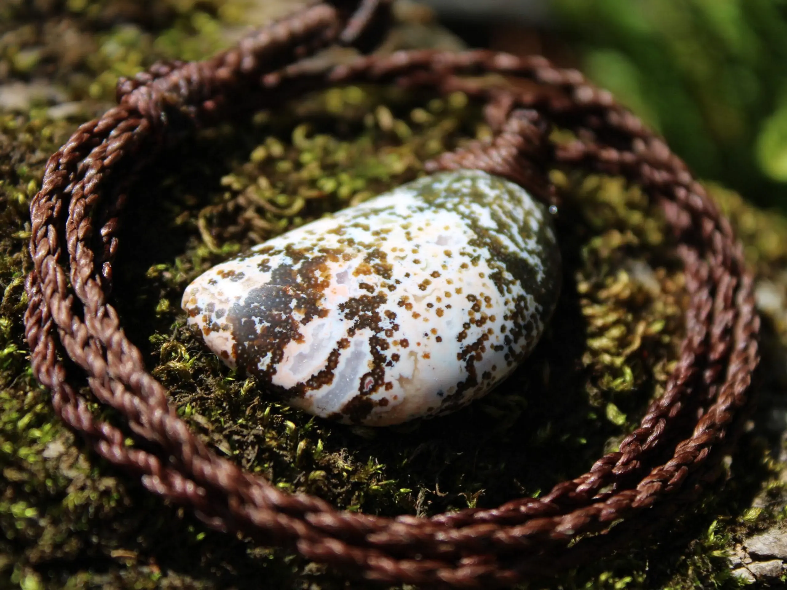 Elven Fossil Coral 8th vein OCEAN JASPER Pendant crystal Necklace, Gemstone Jewelry tropical Cord, beachy beach, summer necklace jewelry