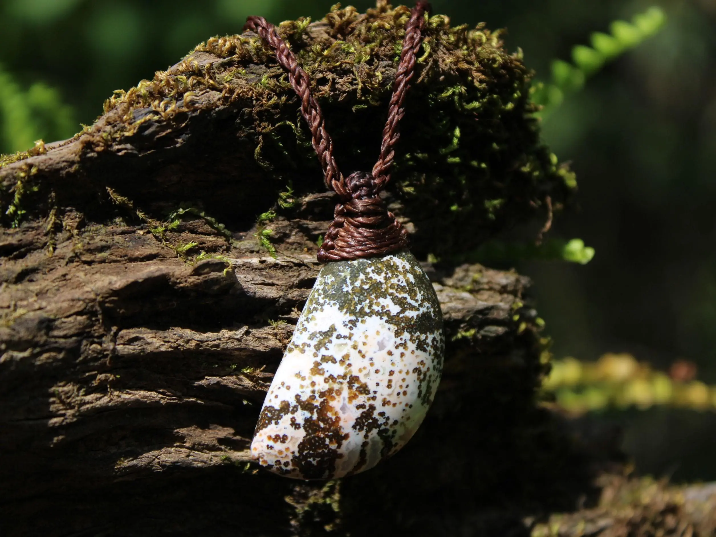Elven Fossil Coral 8th vein OCEAN JASPER Pendant crystal Necklace, Gemstone Jewelry tropical Cord, beachy beach, summer necklace jewelry - Image 9