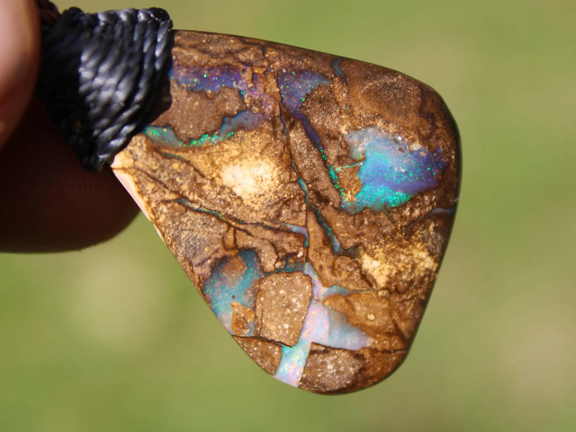 Australian Boulder OPAL Pendant Necklace, Solid Boulder Opal jewelry, Australian Made Tropical Macrame Wax Cord Healing Jewelry - Image 7