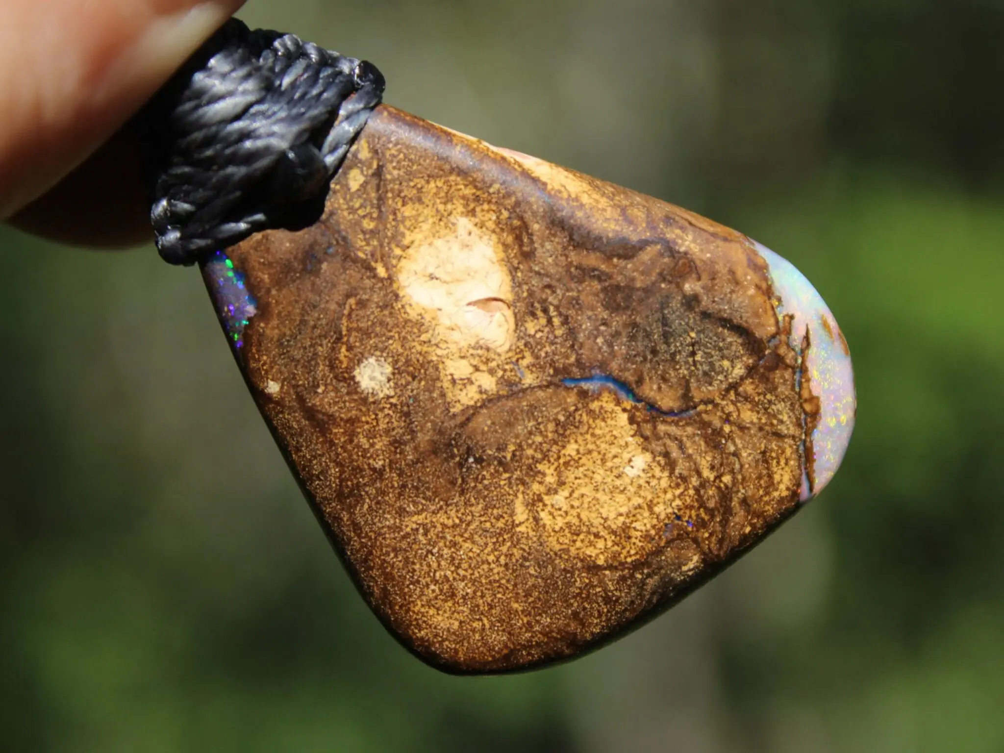 Australian Boulder OPAL Pendant Necklace, Solid Boulder Opal jewelry, Australian Made Tropical Macrame Wax Cord Healing Jewelry - Image 13
