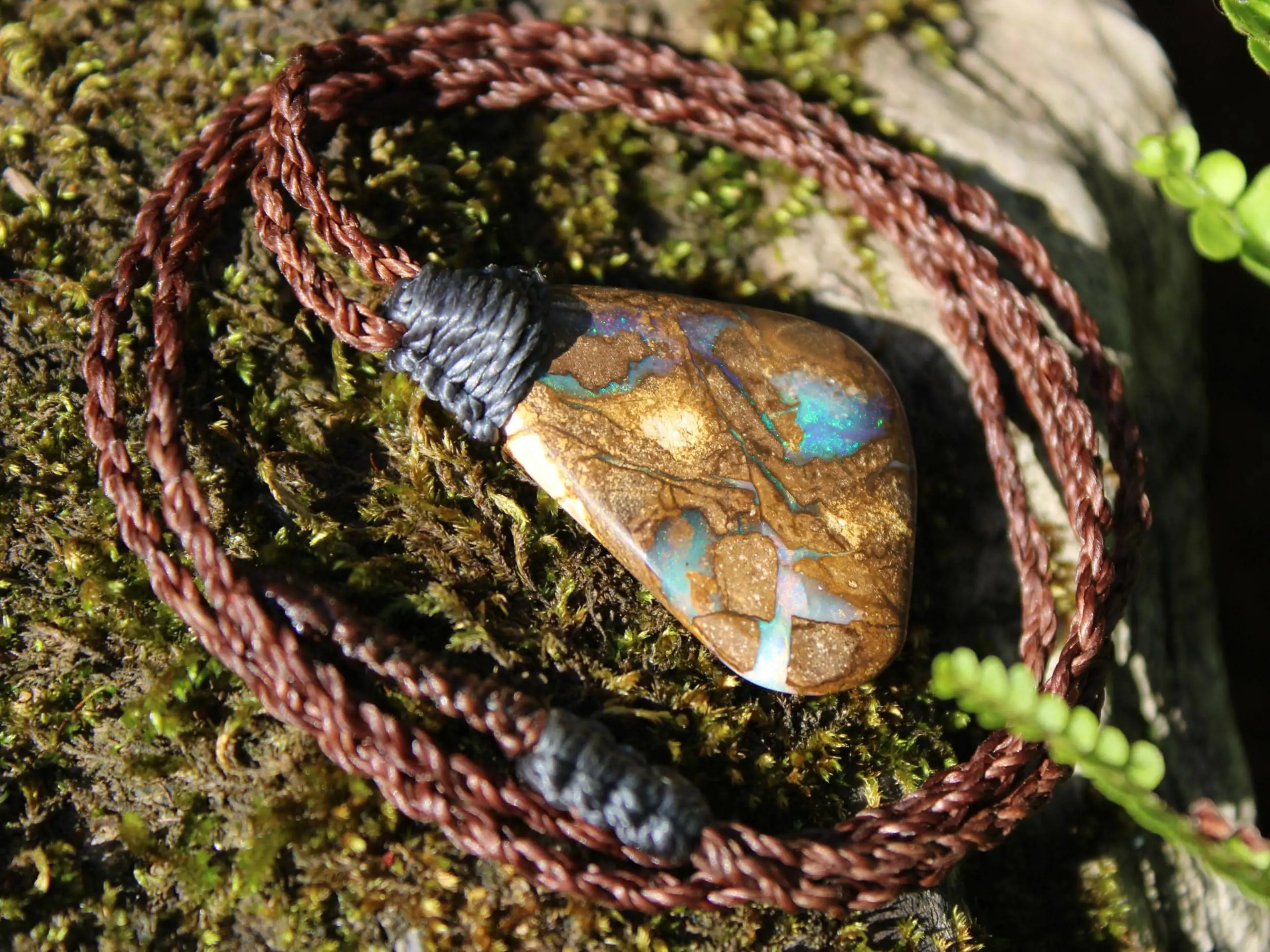 Australian Boulder OPAL Pendant Necklace, Solid Boulder Opal jewelry, Australian Made Tropical Macrame Wax Cord Healing Jewelry - Image 15