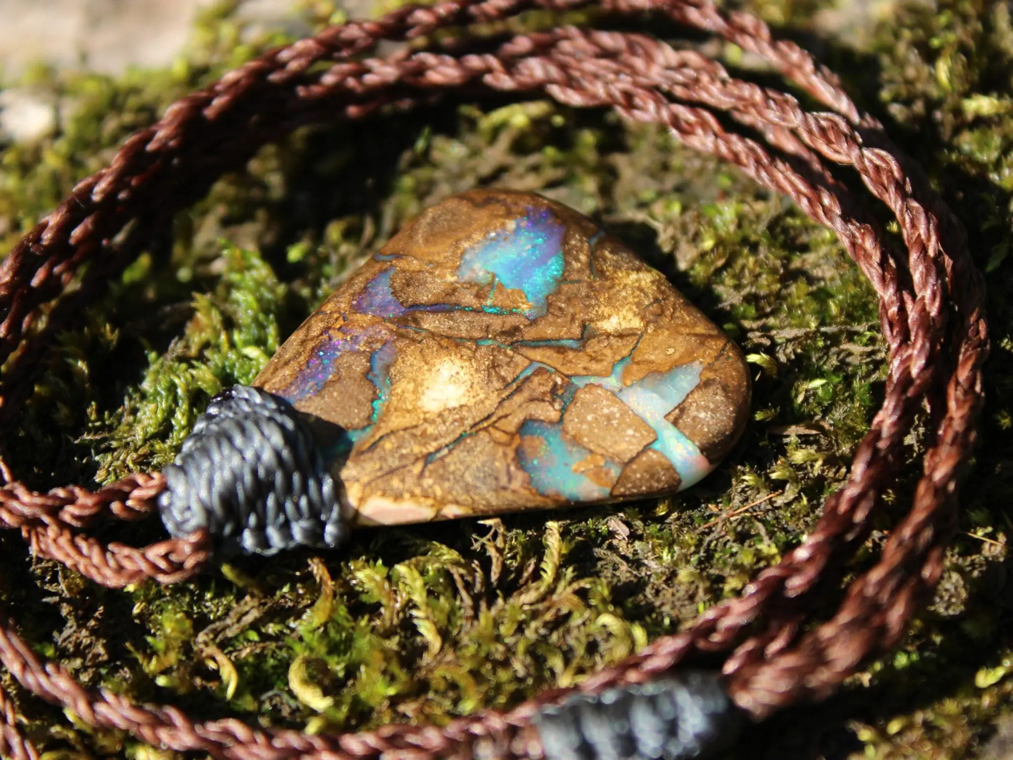 Australian Boulder OPAL Pendant Necklace, Solid Boulder Opal jewelry, Australian Made Tropical Macrame Wax Cord Healing Jewelry - Image 14