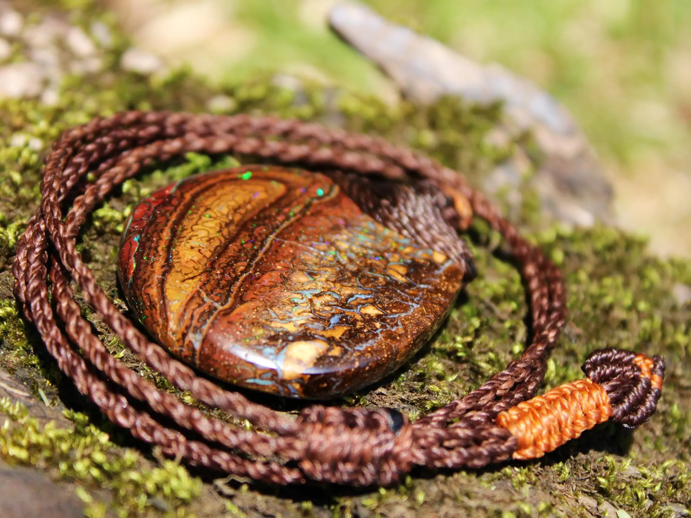 Kookaburra Fire Matrix OPAL Pendant Necklace, Australian Solid Boulder Opal jewelry, Australian Made Macrame Cord Healing Jewelry - Image 15