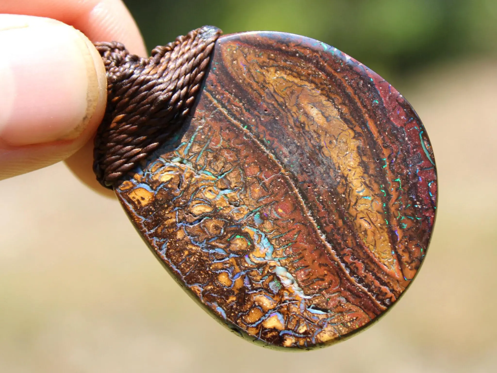 Kookaburra Fire Matrix OPAL Pendant Necklace, Australian Solid Boulder Opal jewelry, Australian Made Macrame Cord Healing Jewelry - Image 18