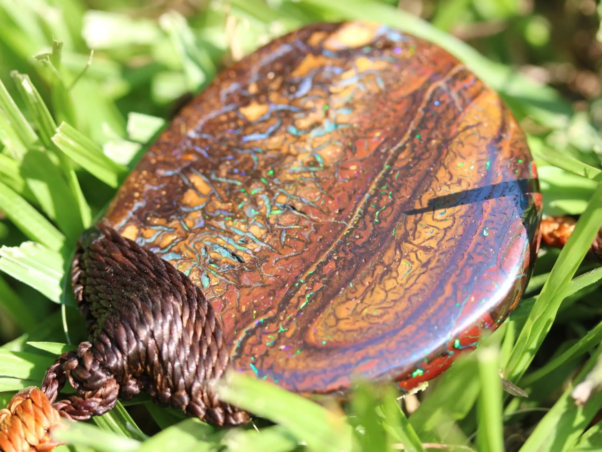 Kookaburra Fire Matrix OPAL Pendant Necklace, Australian Solid Boulder Opal jewelry, Australian Made Macrame Cord Healing Jewelry - Image 8