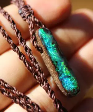 Alternative view of Fire Matrix OPAL Pendant Necklace, Australian Solid Seam Boulder Opal jewelry, Australian Made Macrame Cord Healing Jewelry