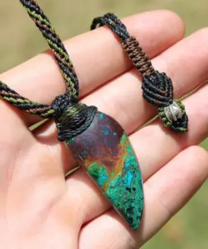 Alternative view of AUSTRALIAN Copper CHRYSOCOLLA Pendant, Natural Malachite Gem Silica Necklace, Australian made Macrame cord, green stone Gemstone Pendant