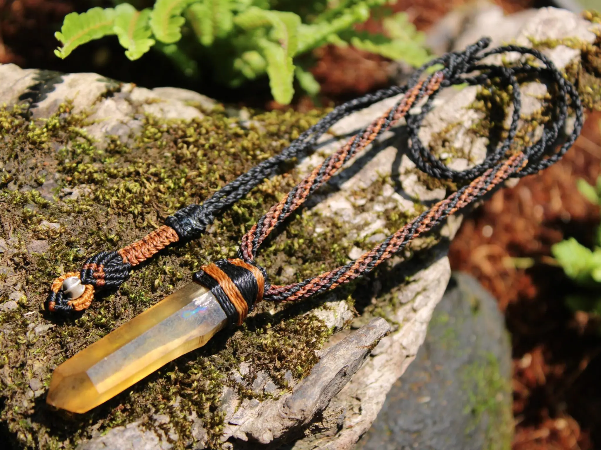 Raw Laser Citrine Pendant Necklace, Smoky Natural Yellow Quartz, Platypus Dreaming, Australian made Macrame Cord Healing Crystal Jewelry - Image 6