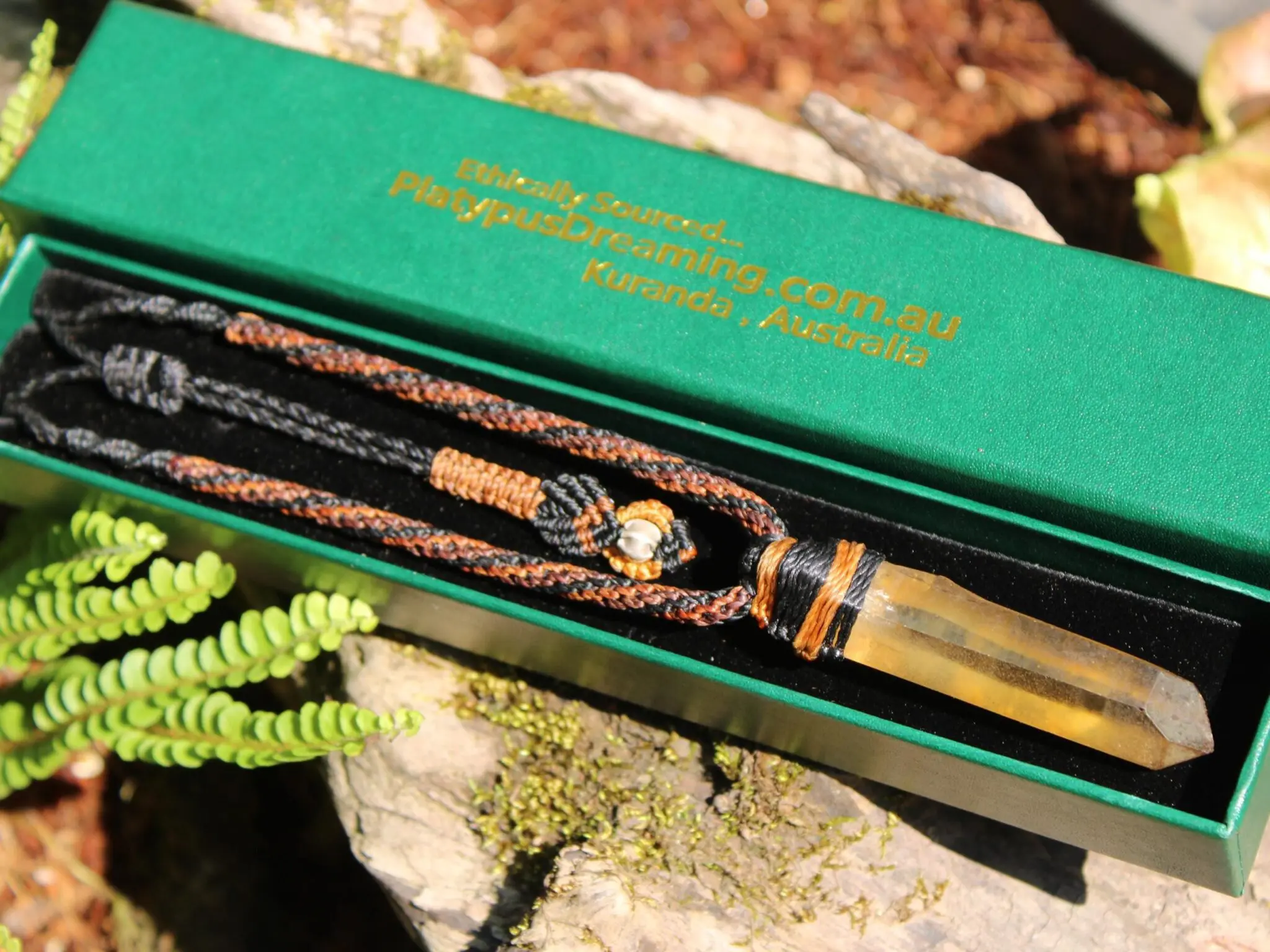 Raw Laser Citrine Pendant Necklace, Smoky Natural Yellow Quartz, Platypus Dreaming, Australian made Macrame Cord Healing Crystal Jewelry - Image 5