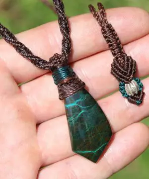 Alternative view of Elven AUSTRALIAN Gem Silica CHRYSOCOLLA quartz pendant,natural malachite necklace,australian made macrame cord,malachite gemstone pendant