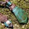 Elven AUSTRALIAN Gem Silica CHRYSOCOLLA quartz pendant,natural malachite necklace,australian made macrame cord,malachite gemstone pendant