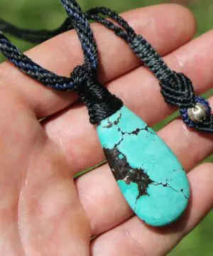 Alternative view of American Turquoise Pendant Talisman,Turquoise Necklace, Australian Made Macrame cord, Healing Crystal Jewelry, Elven Blue Stone