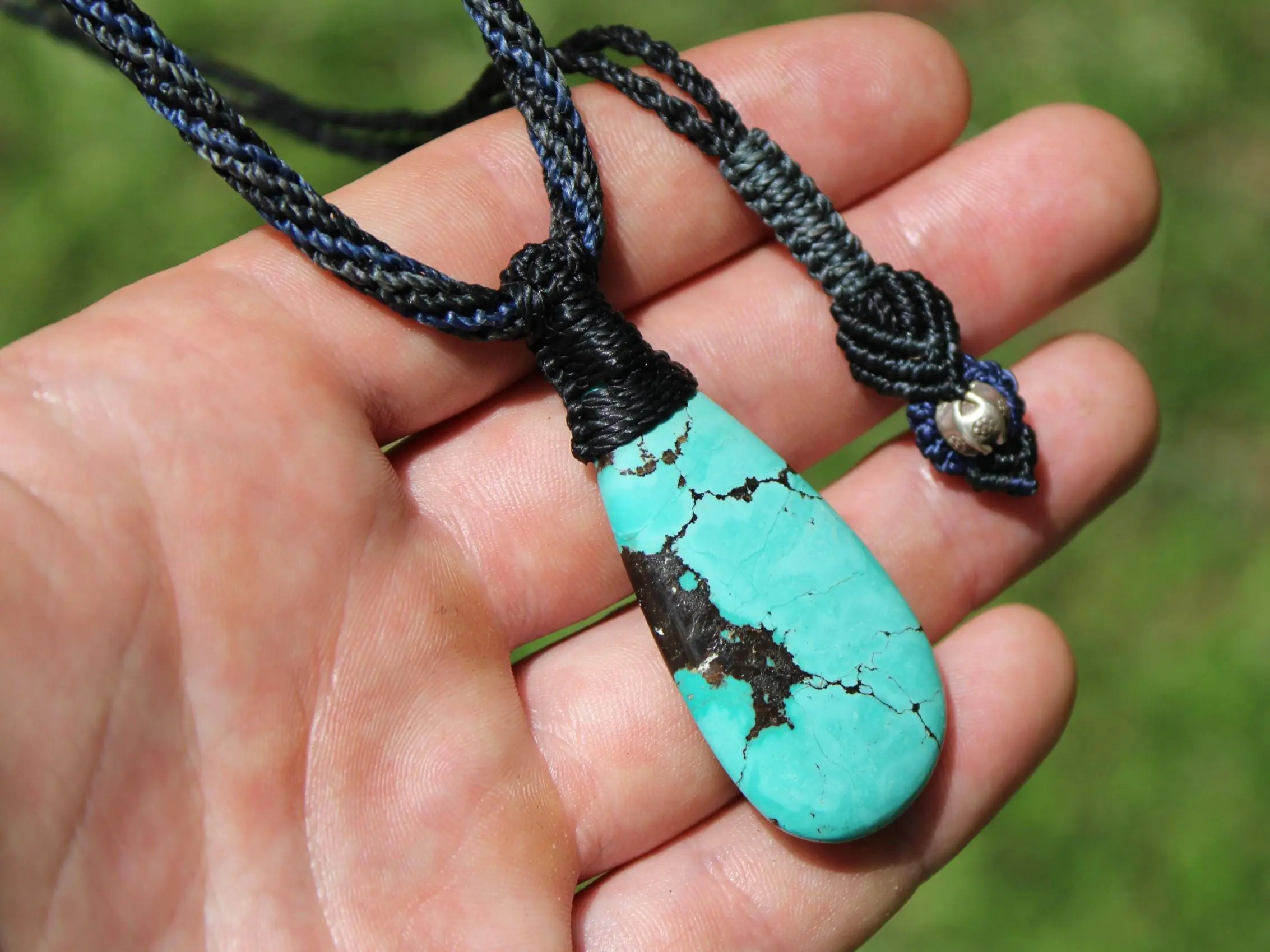 American Turquoise Pendant Talisman,Turquoise Necklace, Australian Made Macrame cord, Healing Crystal Jewelry, Elven Blue Stone - Image 2