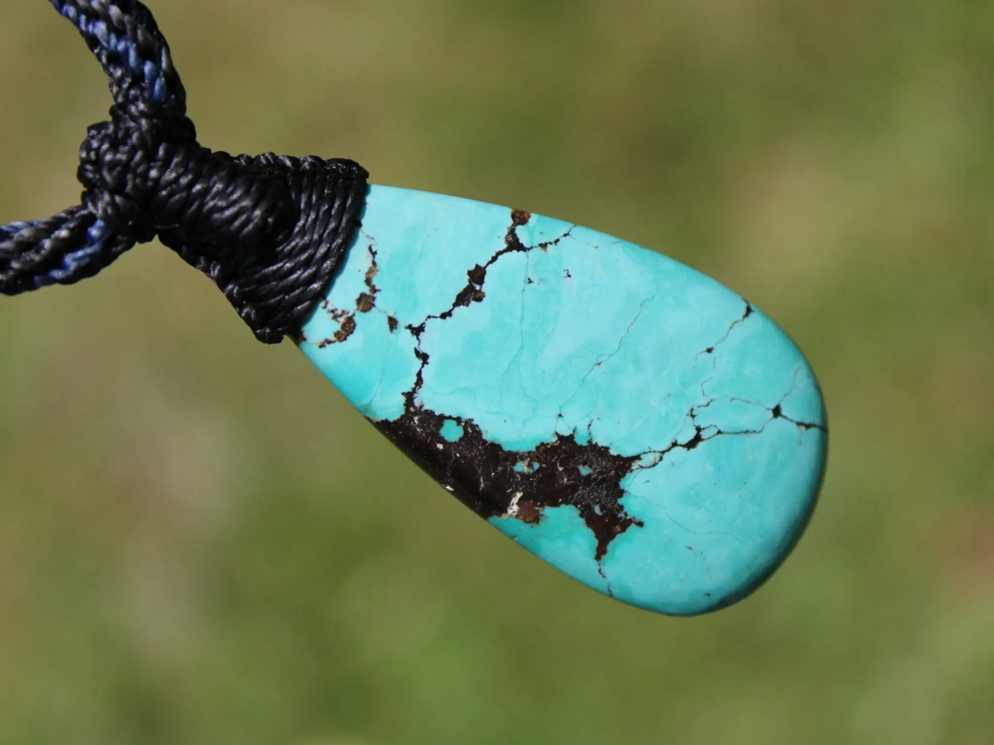 American Turquoise Pendant Talisman,Turquoise Necklace, Australian Made Macrame cord, Healing Crystal Jewelry, Elven Blue Stone