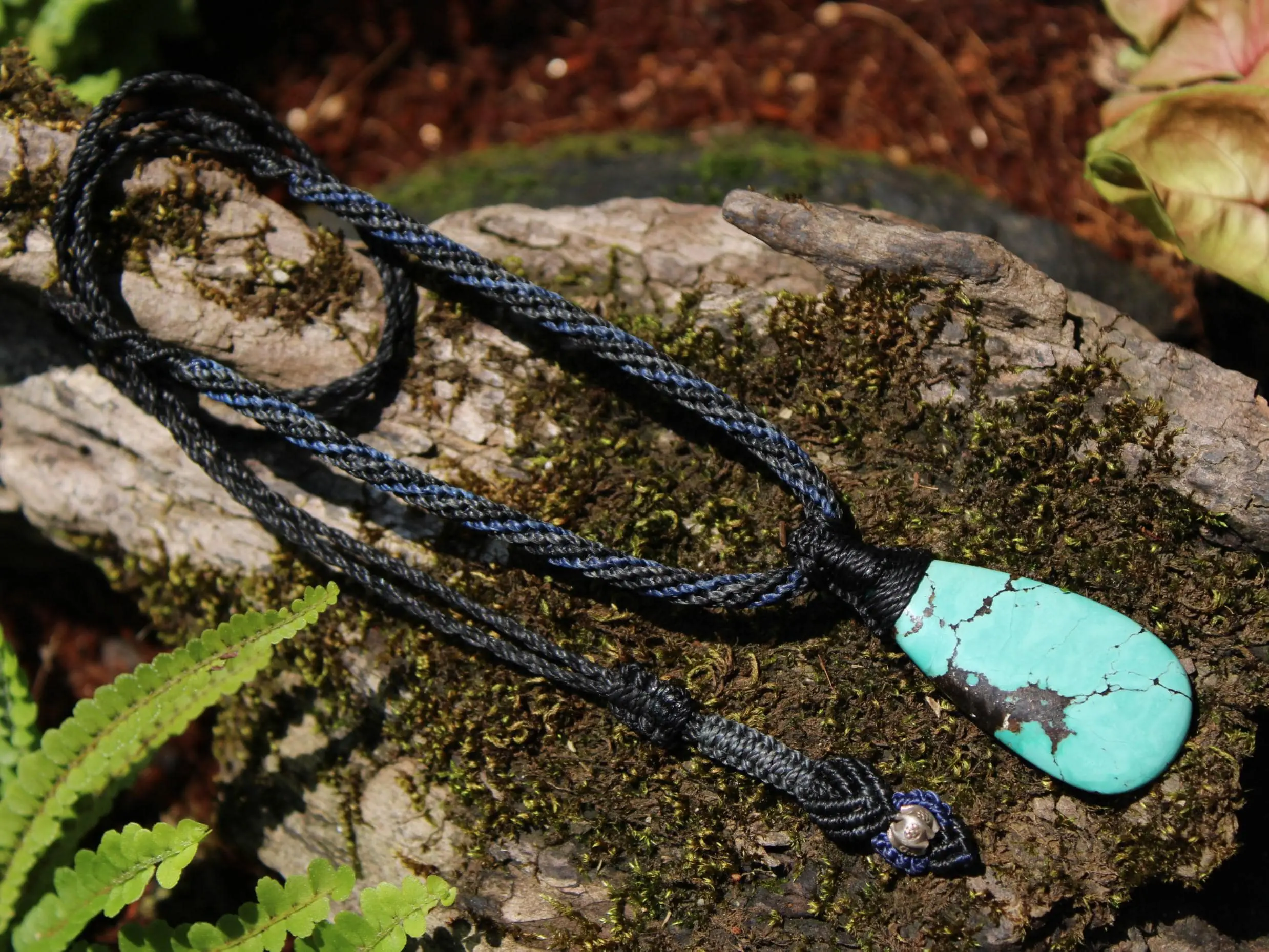 American Turquoise Pendant Talisman,Turquoise Necklace, Australian Made Macrame cord, Healing Crystal Jewelry, Elven Blue Stone - Image 3