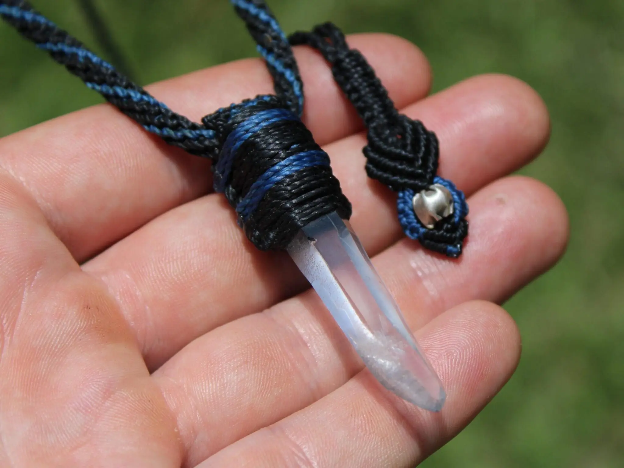 Diamantina Lemurian Singing Laser Wand Quartz Necklace,Elven Tribal Pendant,Australian made Macrame Cord Healing Crystal Jewelry,Raw crystal - Image 11