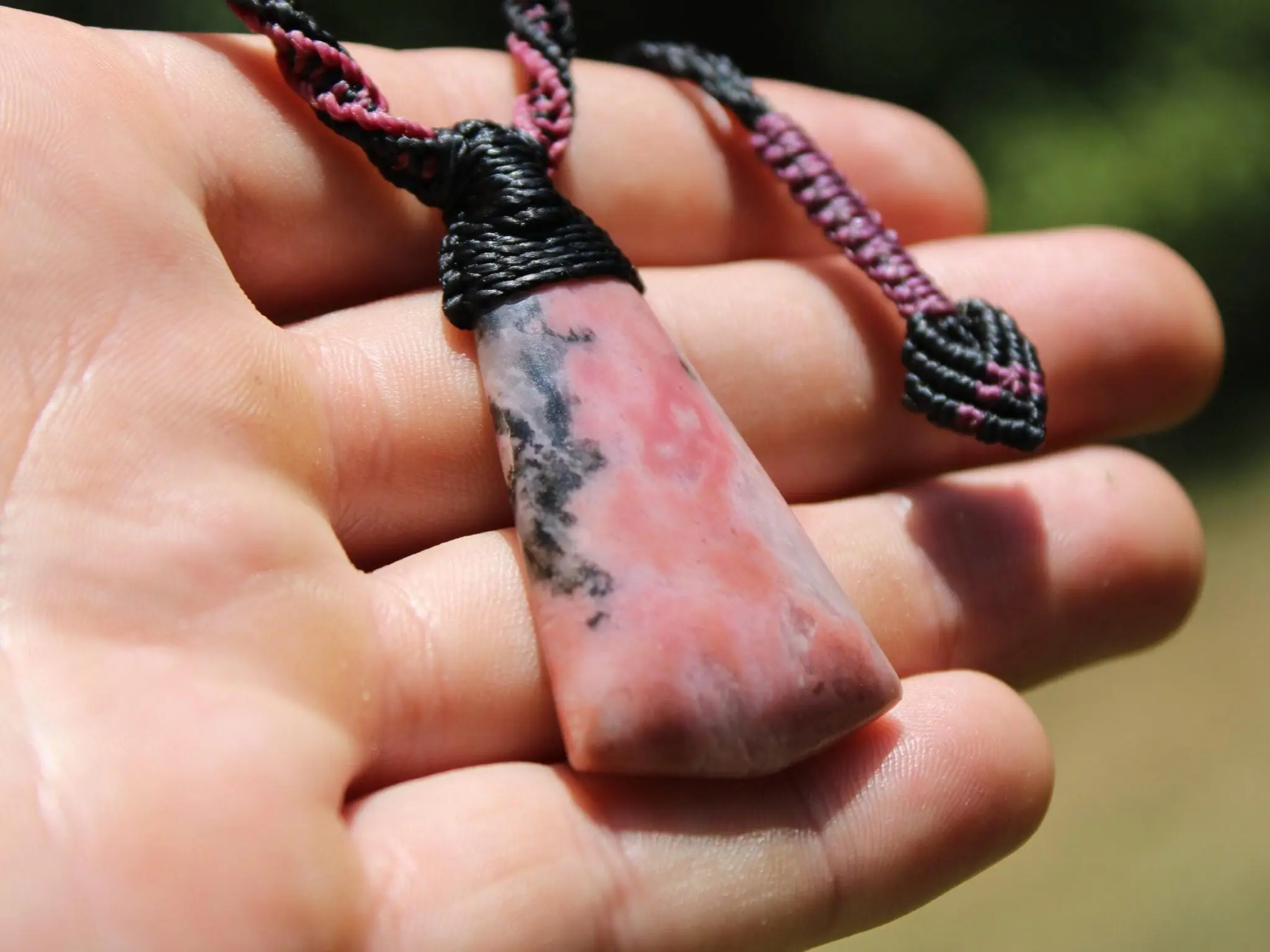Elven Australian Rhodonite pendant, Australian Made Macrame Cord, Elf Healing Stone Talisman, Taurus, October birth stone, pink crystal - Image 12