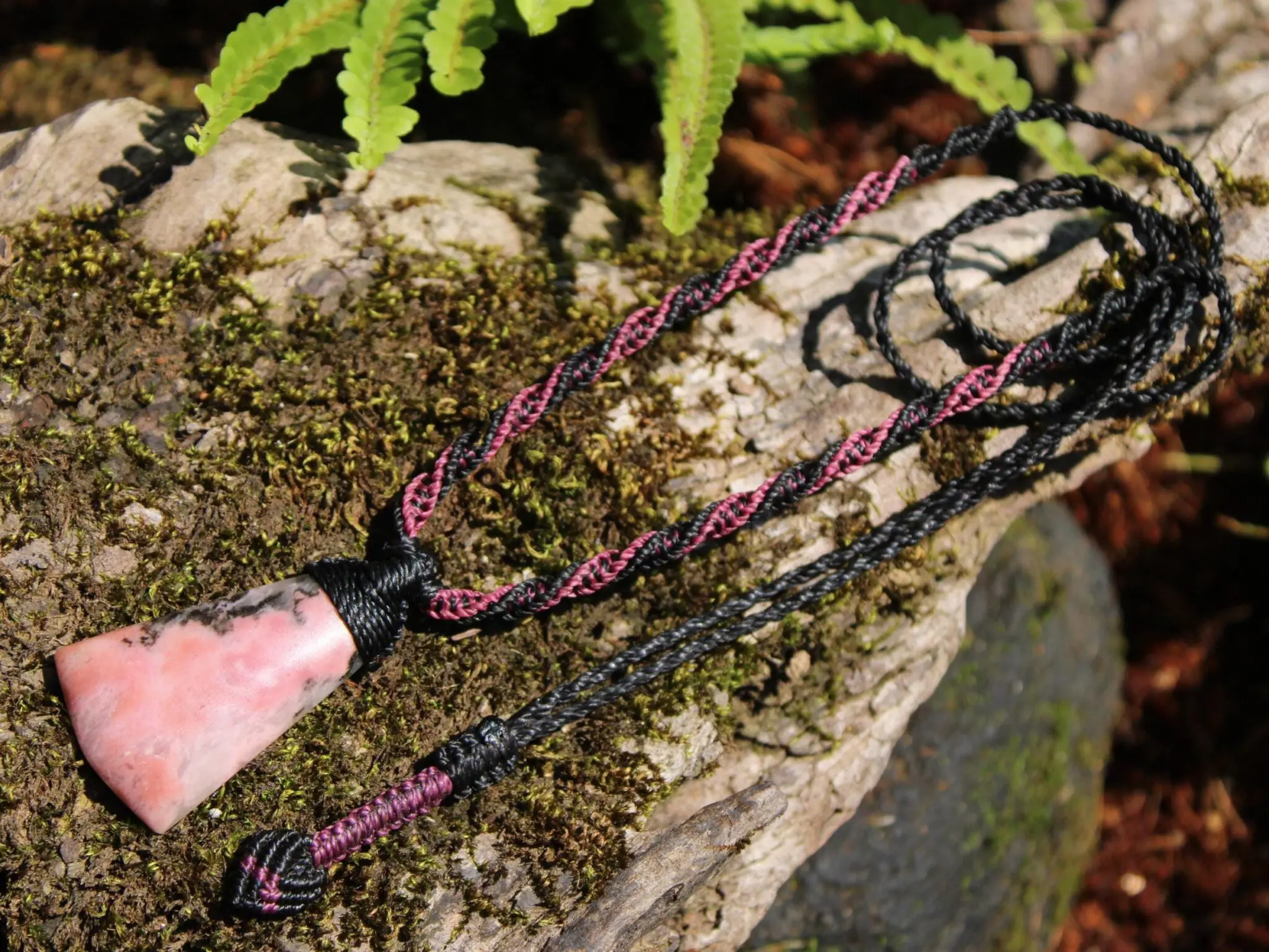 Elven Australian Rhodonite pendant, Australian Made Macrame Cord, Elf Healing Stone Talisman, Taurus, October birth stone, pink crystal - Image 3