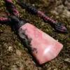 Elven Australian Rhodonite pendant, Australian Made Macrame Cord, Elf Healing Stone Talisman, Taurus, October birth stone, pink crystal