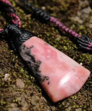 Elven Australian Rhodonite pendant, Australian Made Macrame Cord, Elf Healing Stone Talisman, Taurus, October birth stone, pink crystal