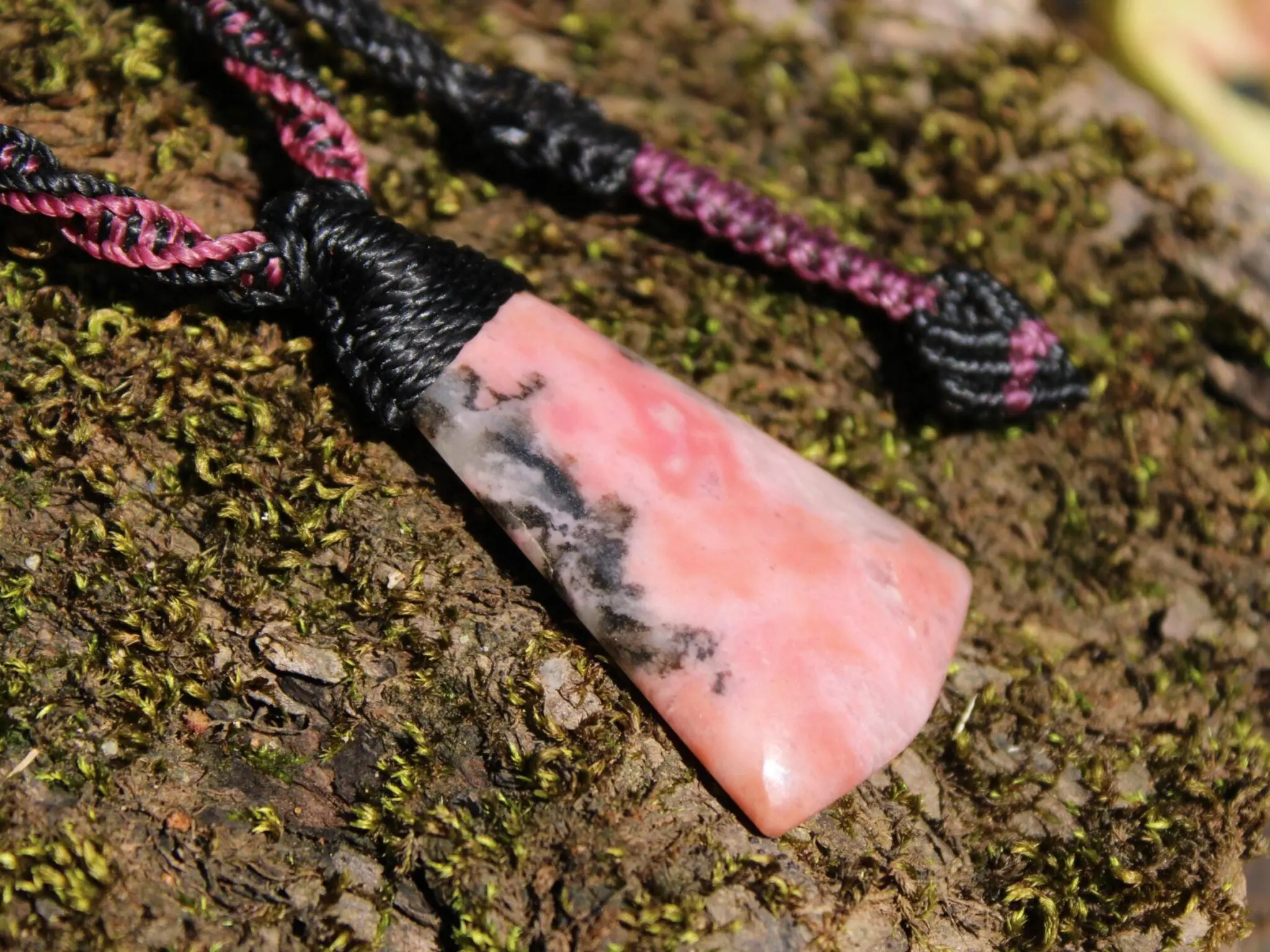 Elven Australian Rhodonite pendant, Australian Made Macrame Cord, Elf Healing Stone Talisman, Taurus, October birth stone, pink crystal - Image 7