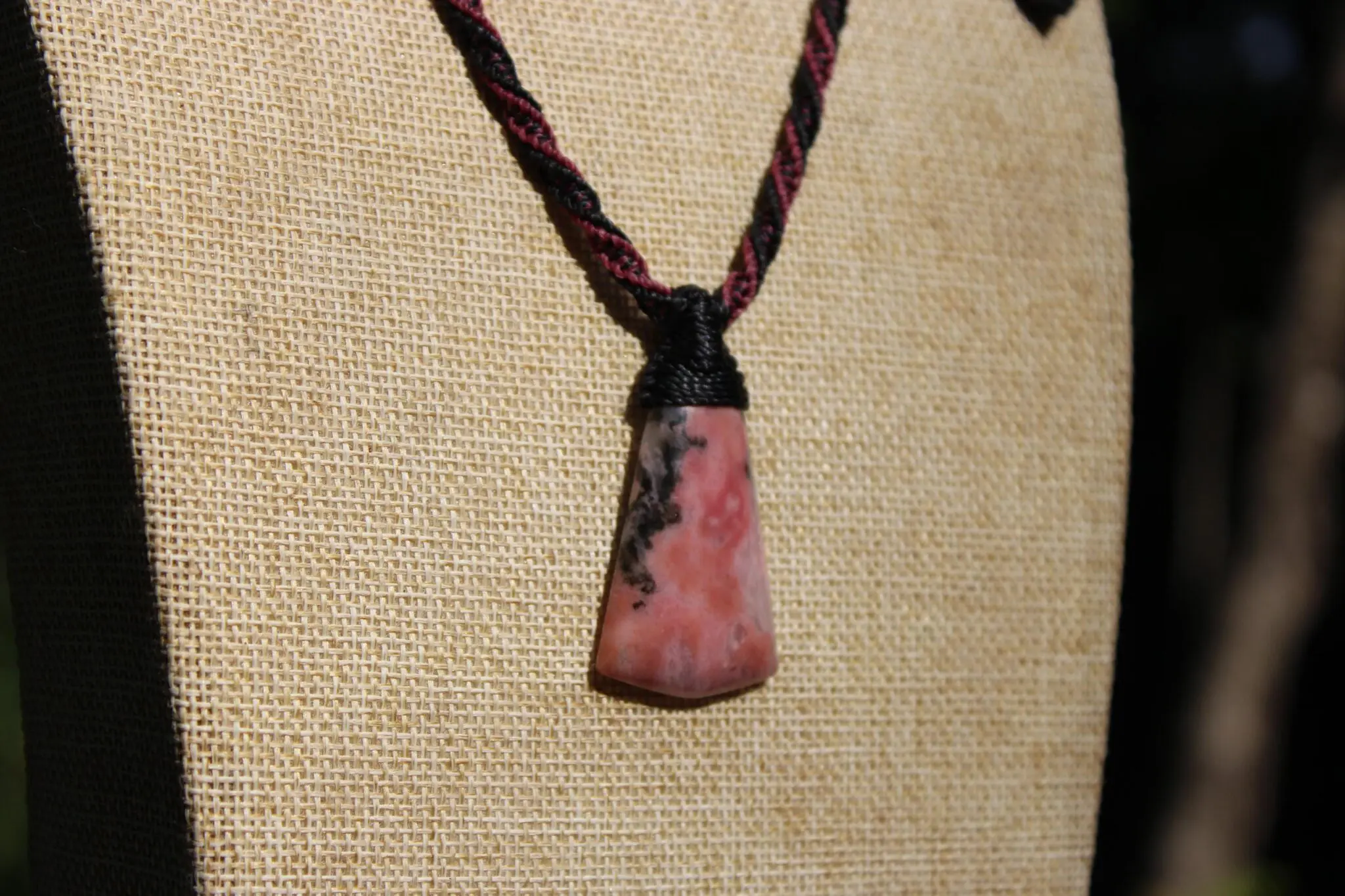 Elven Australian Rhodonite pendant, Australian Made Macrame Cord, Elf Healing Stone Talisman, Taurus, October birth stone, pink crystal - Image 11