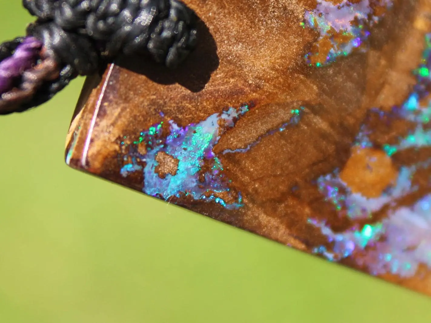 Rainbow Matrix Boulder Opal Necklace, Australian handmade Platypus Dreaming Opal Pendant, Australian boulder opal handwoven tropical cord - Image 11