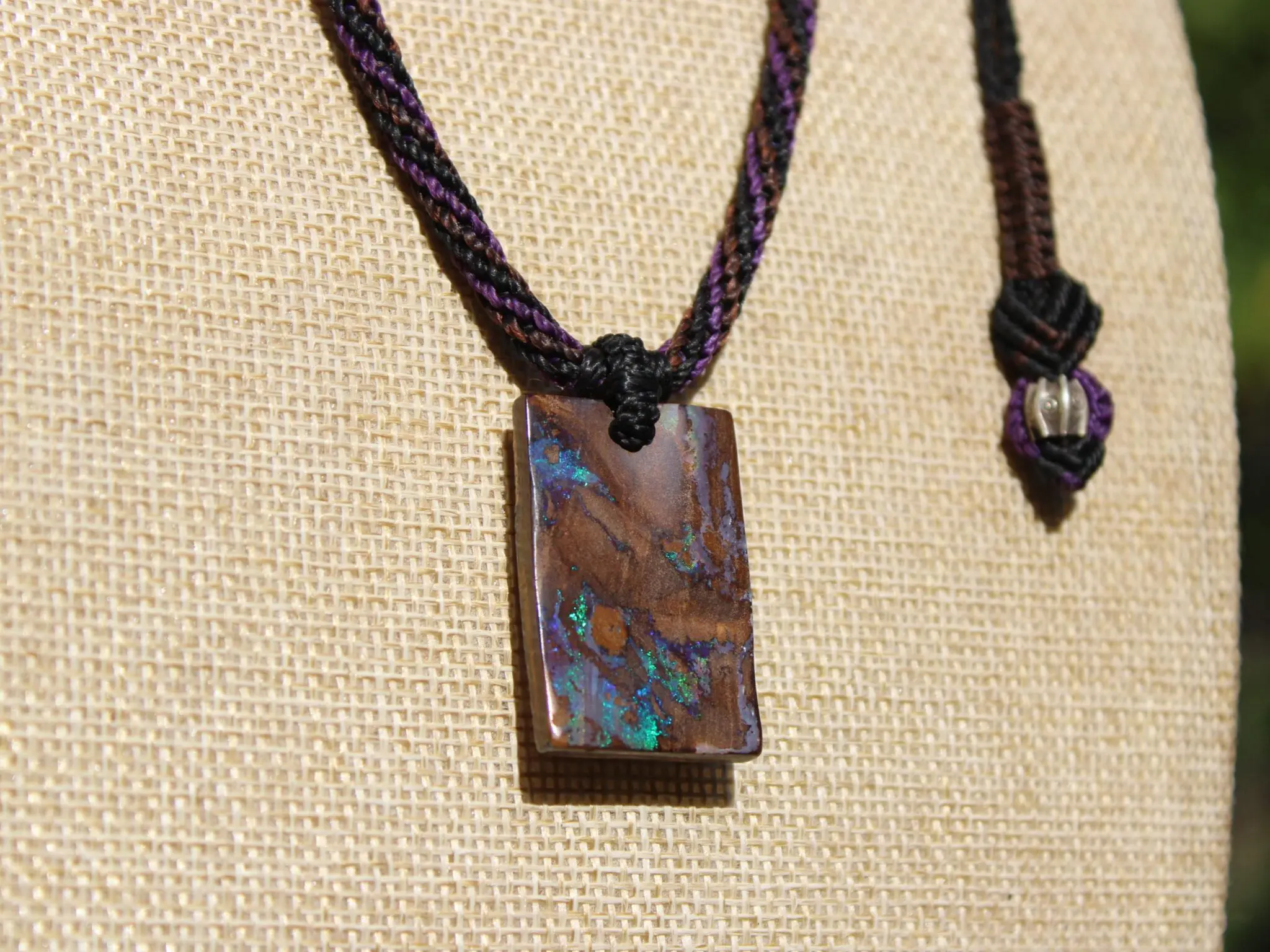 Rainbow Matrix Boulder Opal Necklace, Australian handmade Platypus Dreaming Opal Pendant, Australian boulder opal handwoven tropical cord - Image 12