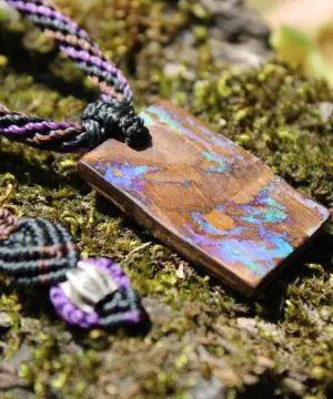 Rainbow Matrix Boulder Opal Necklace, Australian handmade Platypus Dreaming Opal Pendant, Australian boulder opal handwoven tropical cord
