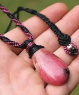 Alternative view of Australian RHODONITE pendant,Rhodonite Necklace, Elven Jewellery,Australian made Macrame Cord,Taurus,october birth stone,Pink stone