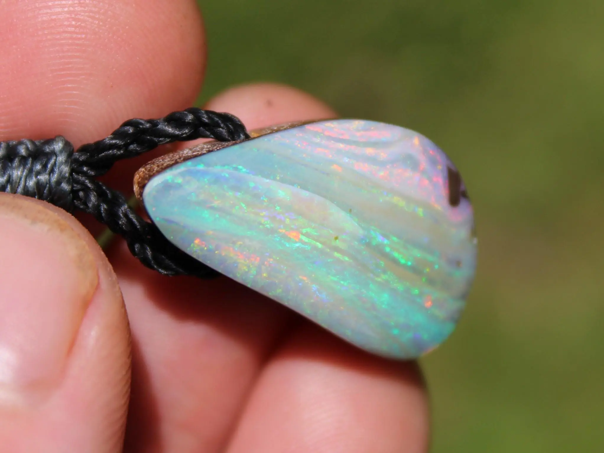 Australian Solid Seam Boulder Opal jewelry, Fire Matrix OPAL Pendant Necklace, Australian Made Macrame Cord Healing Jewelry - Image 15