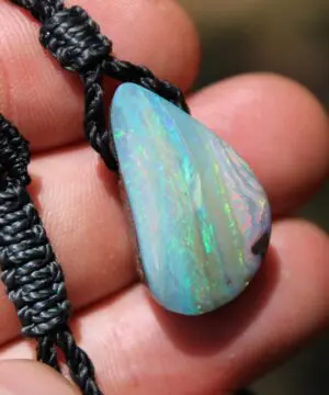 Alternative view of Australian Solid Seam Boulder Opal jewelry, Fire Matrix OPAL Pendant Necklace, Australian Made Macrame Cord Healing Jewelry