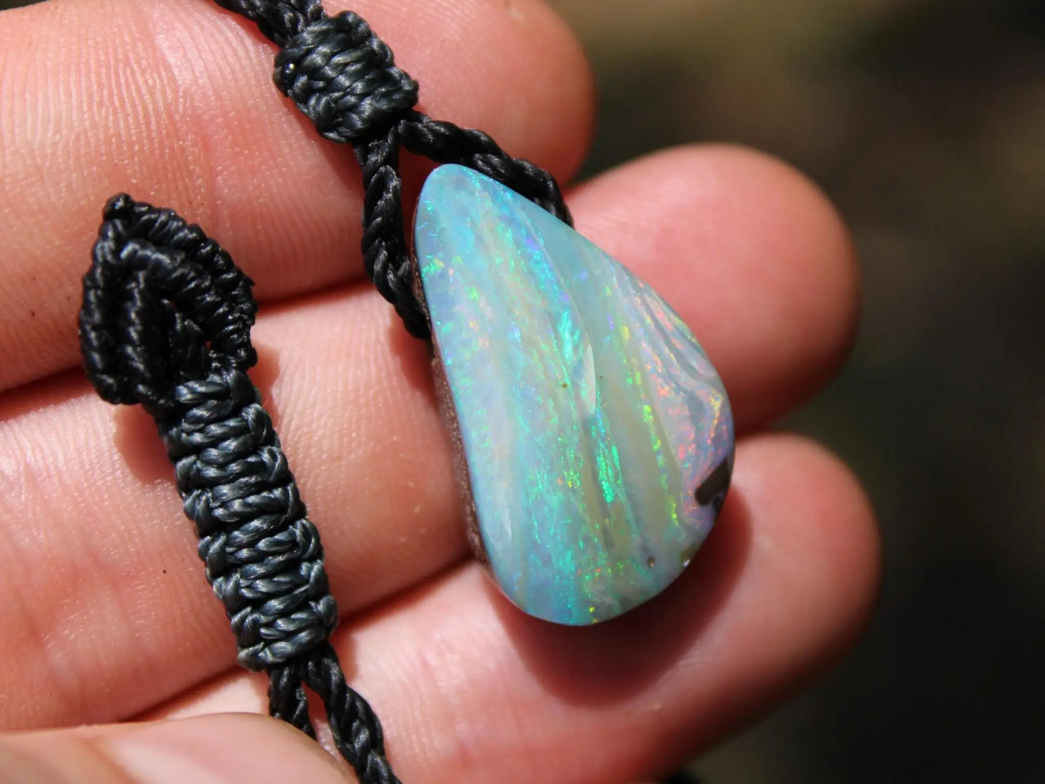 Australian Solid Seam Boulder Opal jewelry, Fire Matrix OPAL Pendant Necklace, Australian Made Macrame Cord Healing Jewelry - Image 2