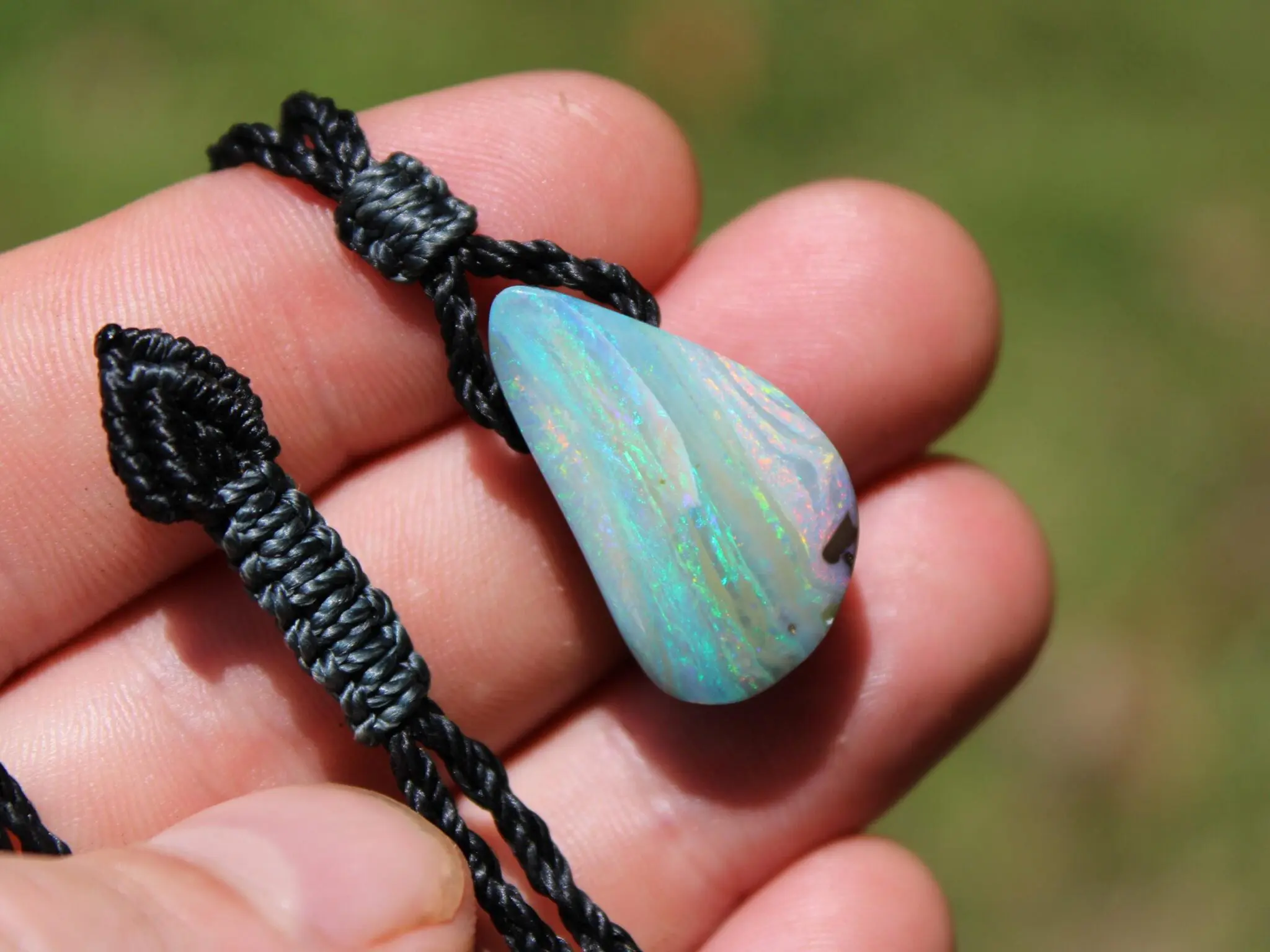 Australian Solid Seam Boulder Opal jewelry, Fire Matrix OPAL Pendant Necklace, Australian Made Macrame Cord Healing Jewelry - Image 13