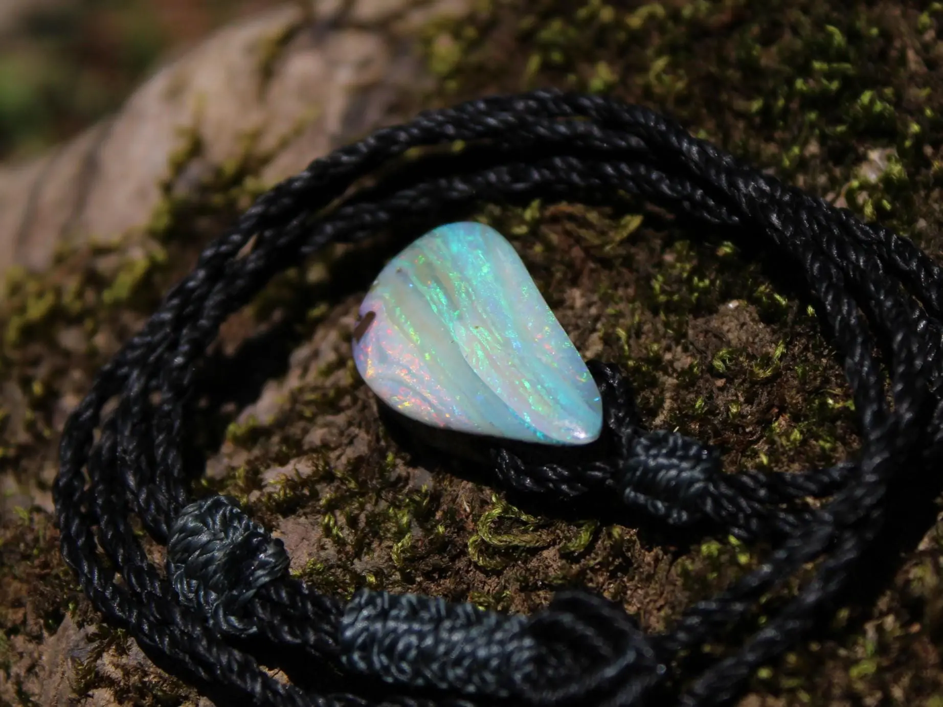 Australian Solid Seam Boulder Opal jewelry, Fire Matrix OPAL Pendant Necklace, Australian Made Macrame Cord Healing Jewelry - Image 17