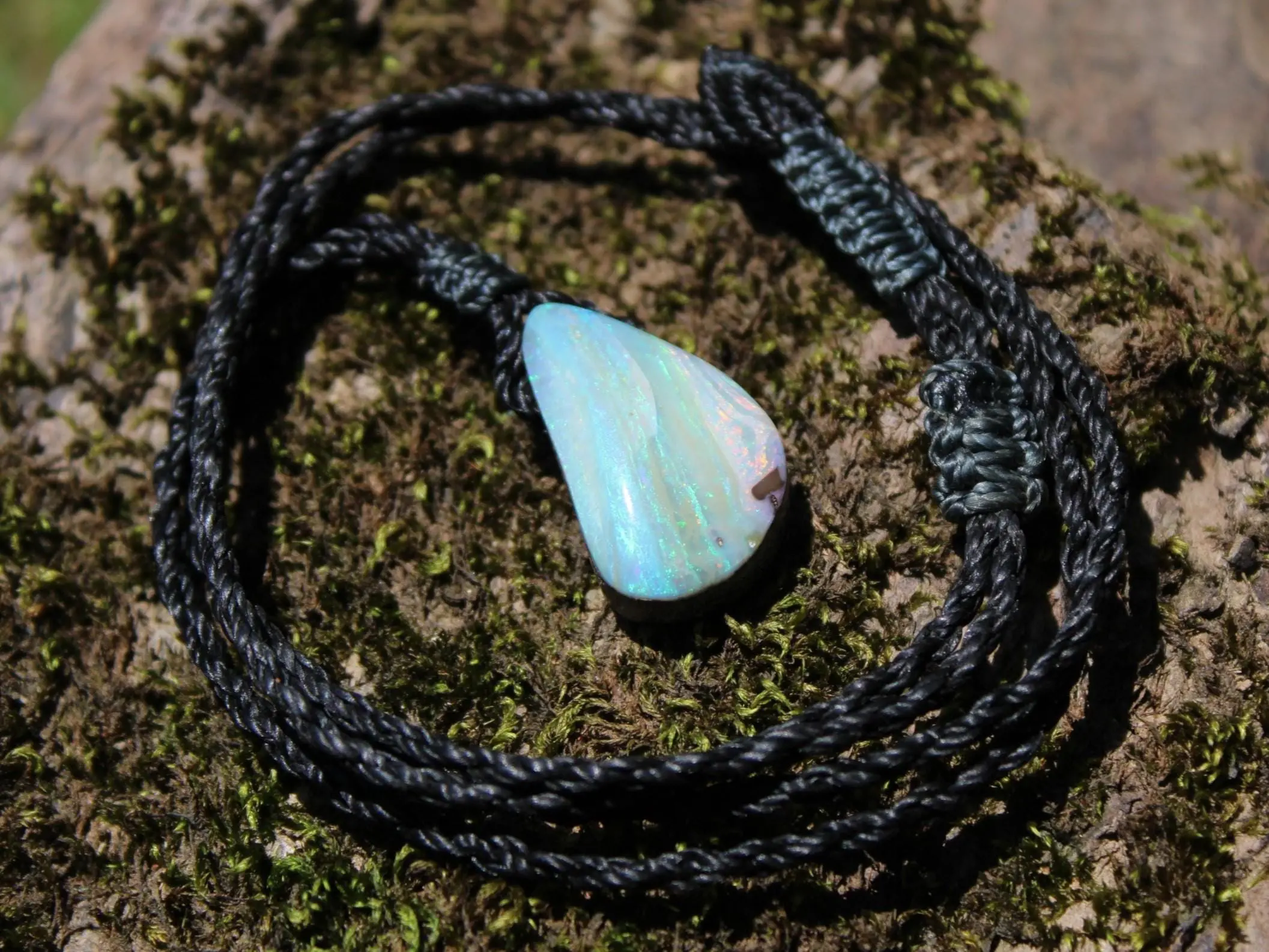 Australian Solid Seam Boulder Opal jewelry, Fire Matrix OPAL Pendant Necklace, Australian Made Macrame Cord Healing Jewelry - Image 3