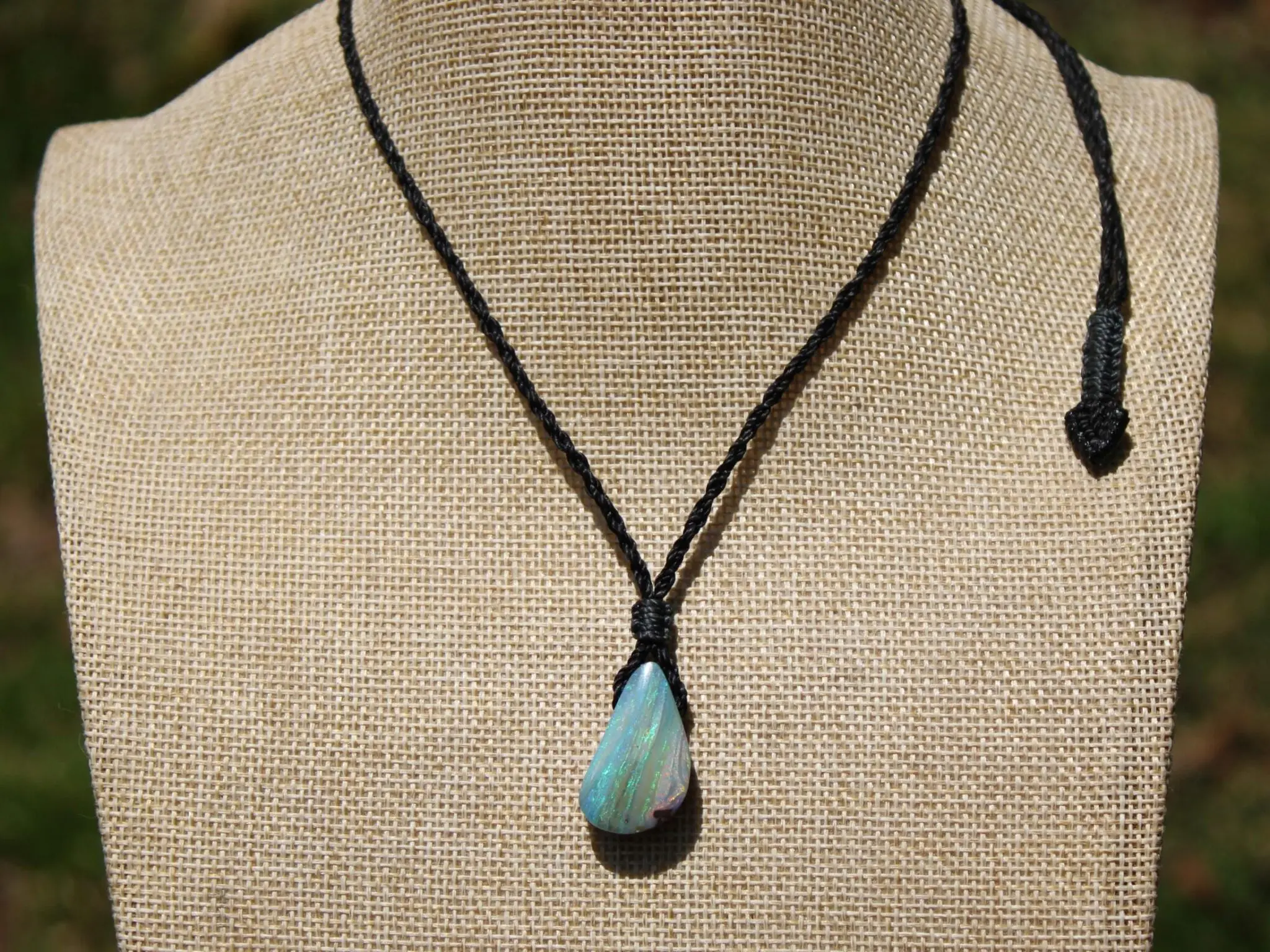 Australian Solid Seam Boulder Opal jewelry, Fire Matrix OPAL Pendant Necklace, Australian Made Macrame Cord Healing Jewelry - Image 4