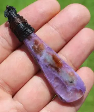 Alternative view of Epic CHAROITE Necklace, australian made thin macrame cord natural stone pendant, elven jewelry, purple stone pendant, december birthstone