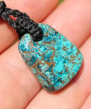 Shattuckite Necklace, Gem silica Australian made macrame cord healing jewellery, blue stone pendant, Chrysocola, Tourquise, Azurite Pendant