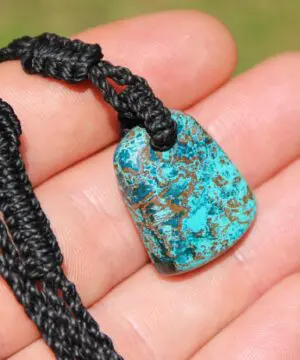 Shattuckite Necklace, Gem silica Australian made macrame cord healing jewellery, blue stone pendant, Chrysocola, Tourquise, Azurite Pendant